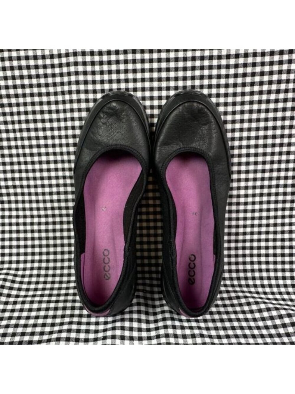 ECCO Sense Black Leather Ballet Flat Walking Comfort Shoes Women's EU 39 / US 8